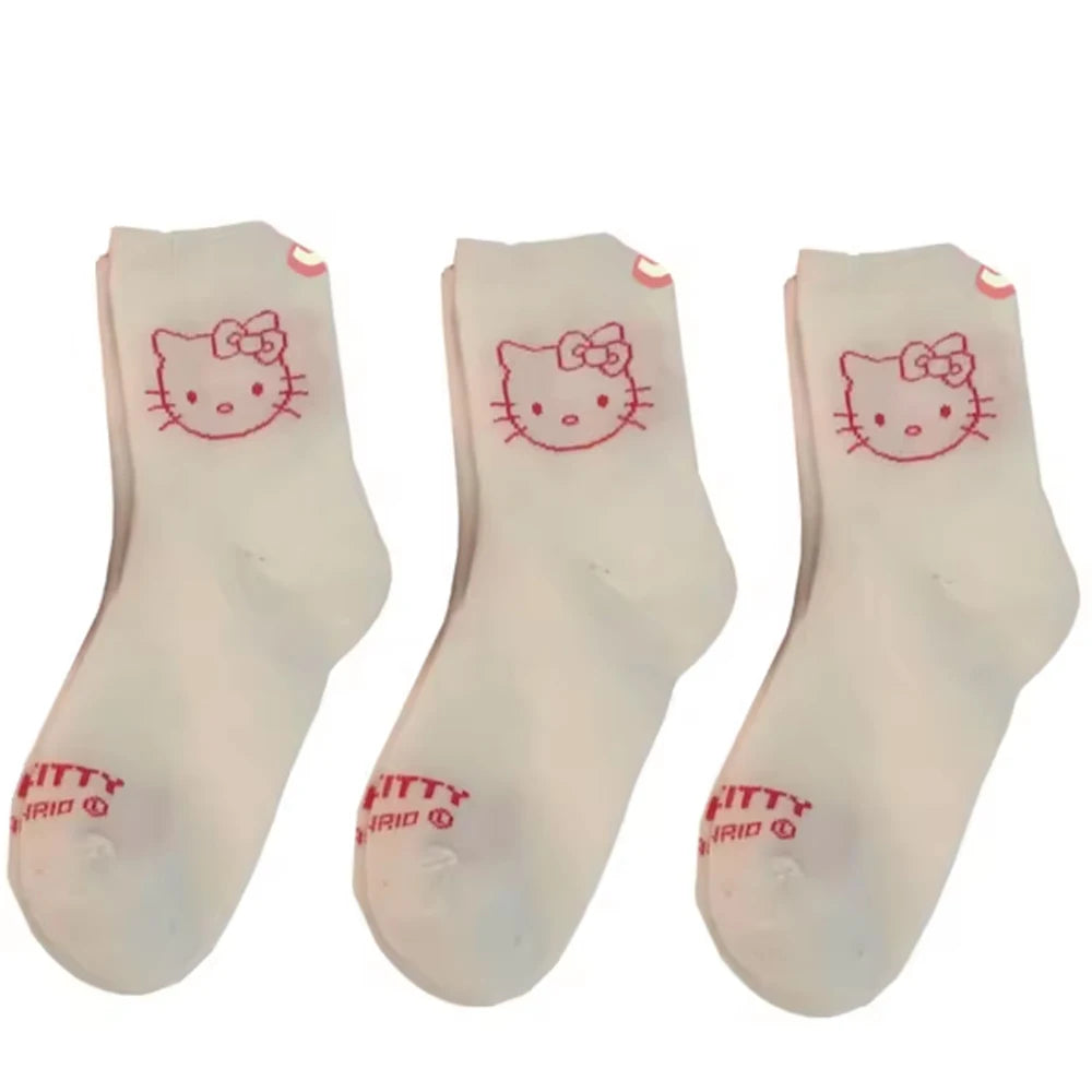 3 Pairs Hello Kitty Girls Socks – Kawaii Cat Socks for Everyday Wear, Yoga & Cycling