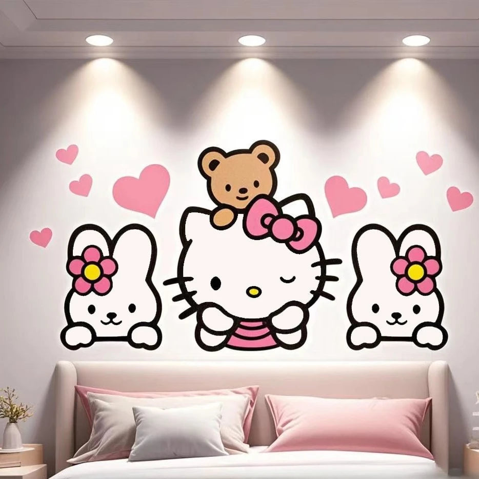 Sanrio Hello Kitty 3D Acrylic Mirror Wall Stickers – Cute Children’s Room Decor, Self-Adhesive Background Wallpaper Decoration for Bedroom, Nursery, Playroom, Kitchen & Home