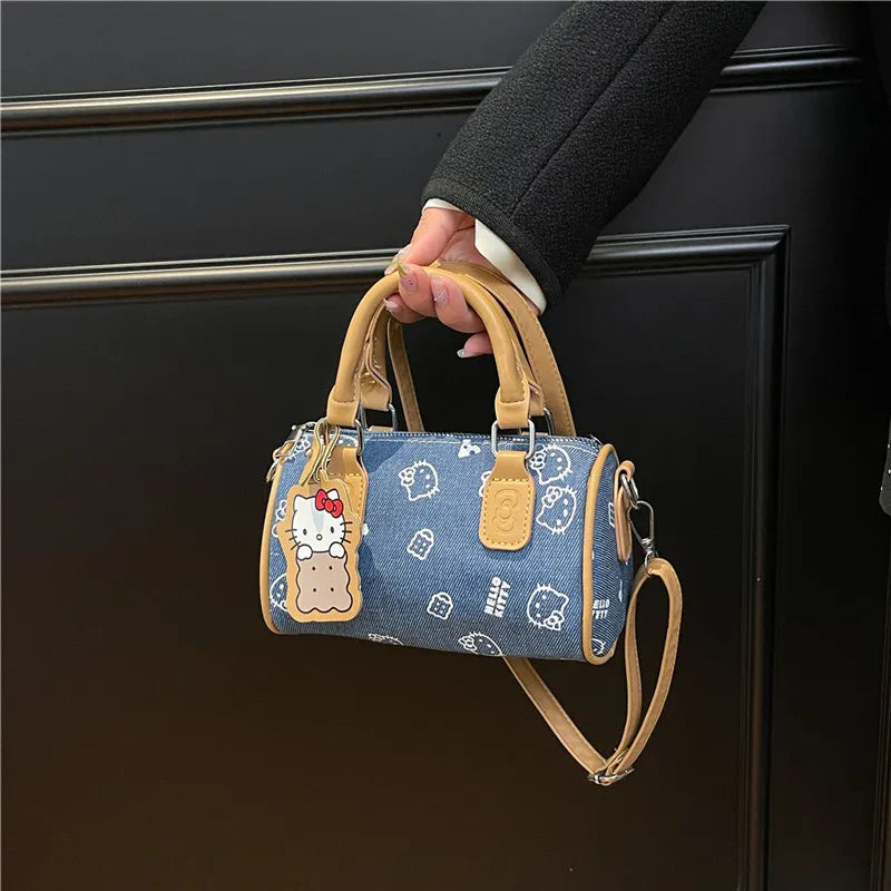 2026 Hello Kitty Denim Print Crossbody Bag – Kawaii Fashion Handbag for Women & Girls