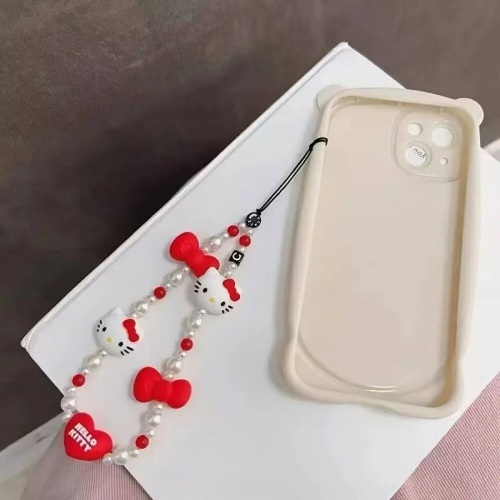 Cute Hello Kitty Beaded Phone Lanyard – Girly Phone Charm Strap & Anti-Lost Mobile Phone Chain