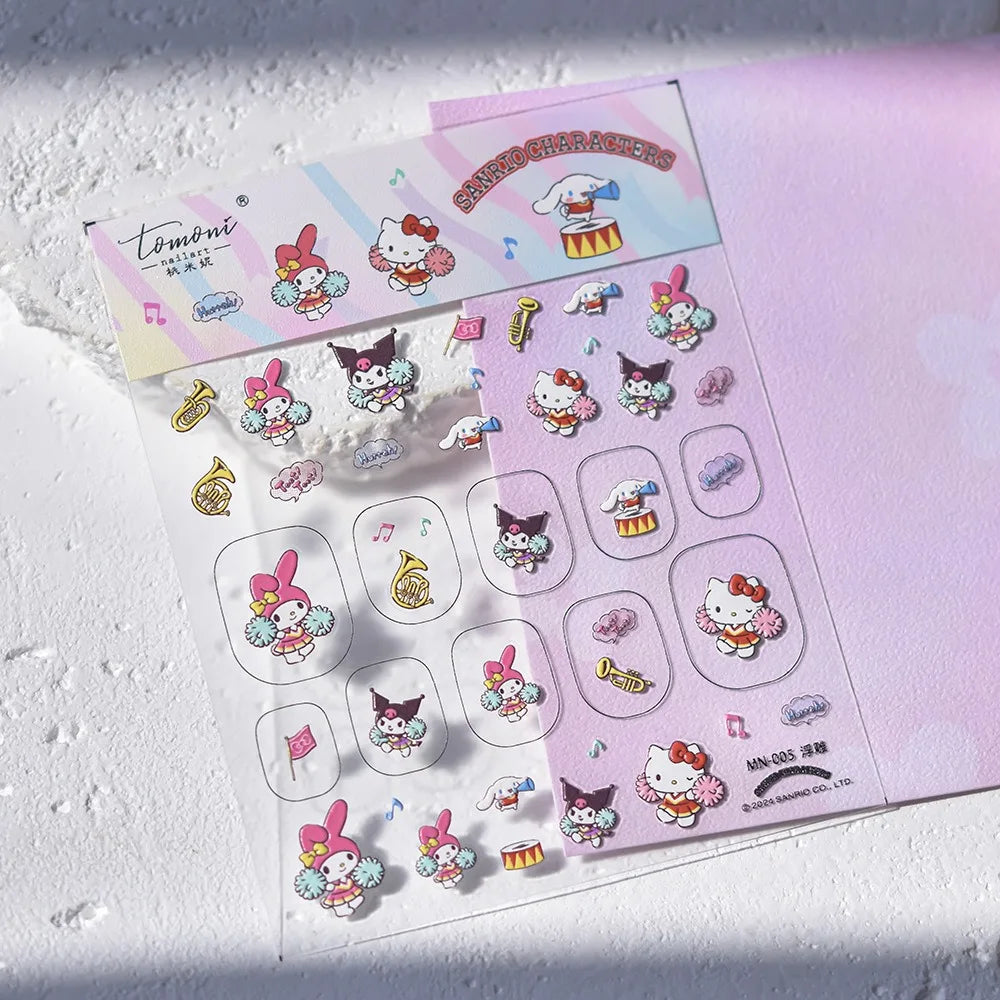 1PCS New Color Laser Hello Kitty Cartoon 5D Nail Stickers Sanrio Cinnamoroll Pochacco Nail Art Supplies DIY Nail Art Stickers