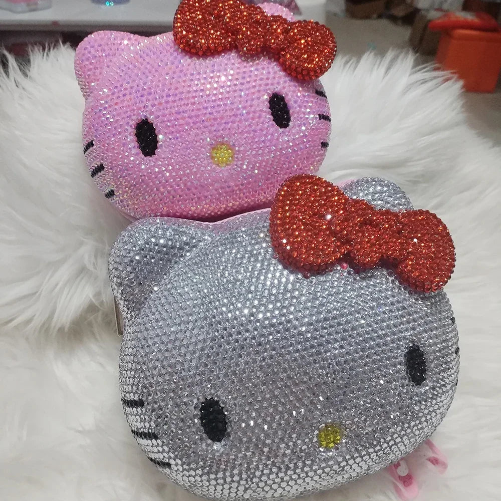 Hello Kitty Rhinestone Bling Leather Mini Bag – Cute Organizer for Earphones, Cables & Small Accessories