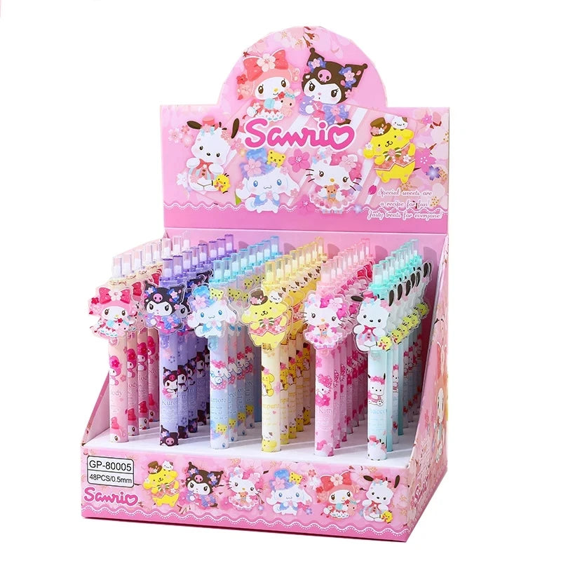 6/48Pcs Kawaii Sanrio Hello Kitty Gel Pens – 0.5mm Black Ink Press Pens – Cute Neutral Writing Pens for School, Office & Promotional Gift Set