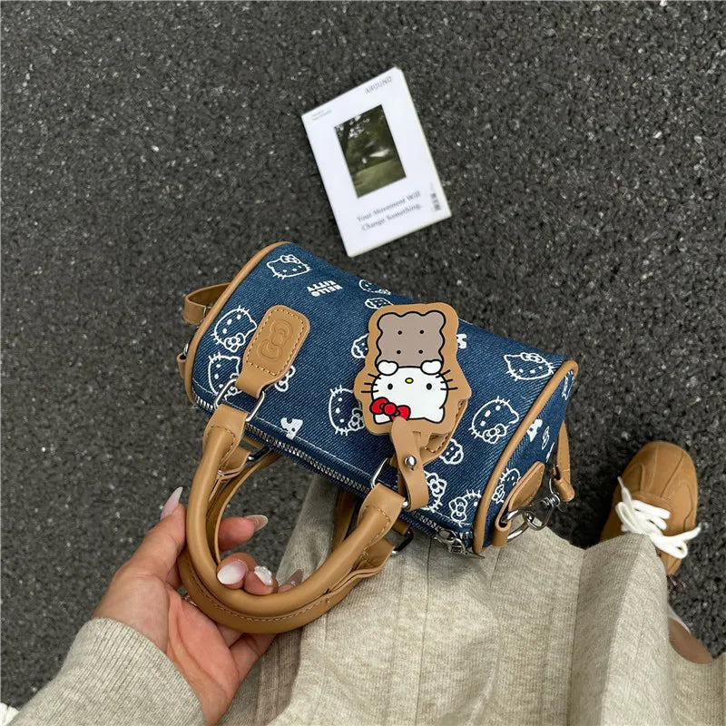 2026 Hello Kitty Denim Print Crossbody Bag – Kawaii Fashion Handbag for Women & Girls