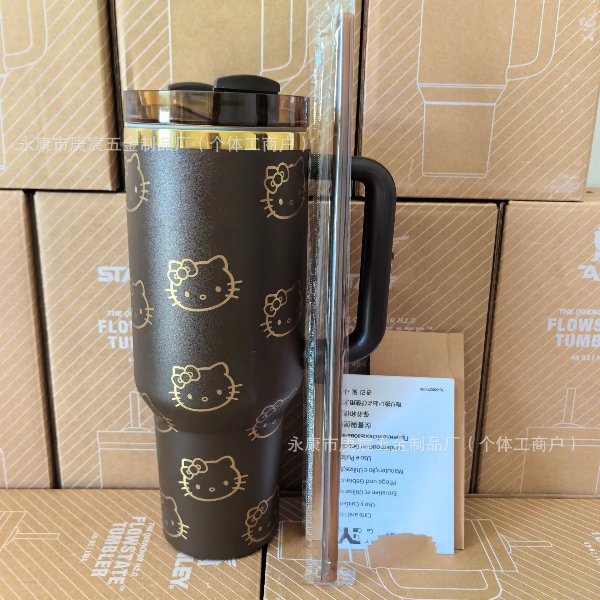 Hello Kitty Thermal Cup with Handle – Large Capacity Insulated Car Tumbler – Stainless Steel Ice Cup Water Bottle Mug for Girls Daily Outdoor Use
