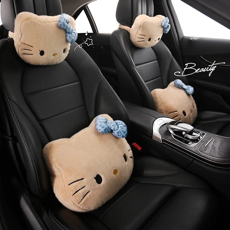 Hello Kitty Car Neck & Lumbar Support Pillow Set – Cute Cartoon Headrest Cushion for Travel & Driving Comfort