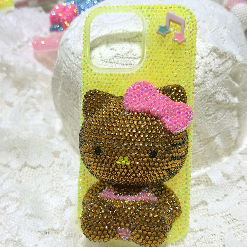 Christmas Hello Kitty Rhinestone Crystal Phone Case Chain For iPhone17 16 15 14 13 12 11Pro Max X Xs XR 7 8 Plus Transparent