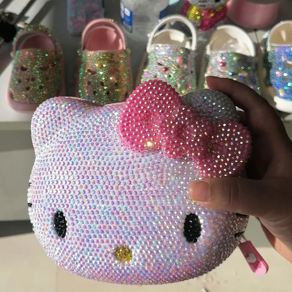 Hello Kitty Rhinestone Bling Leather Mini Bag – Cute Organizer for Earphones, Cables & Small Accessories