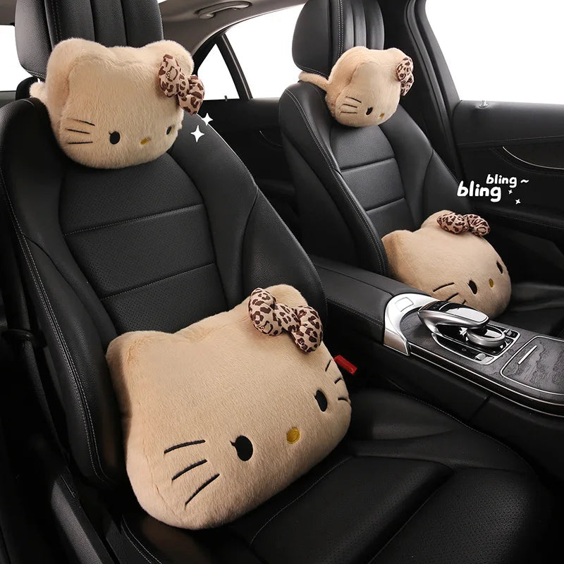 Hello Kitty Car Neck & Lumbar Support Pillow Set – Cute Cartoon Headrest Cushion for Travel & Driving Comfort