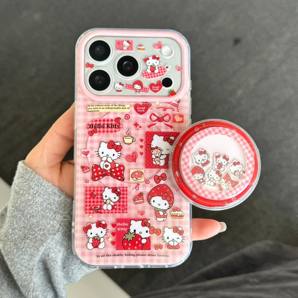 Strawberry Hello Kitty Magnetic Phone Case – Full Coverage Shockproof Protective Cover for iPhone 14, 15, 16 & 17 Pro / Pro Max