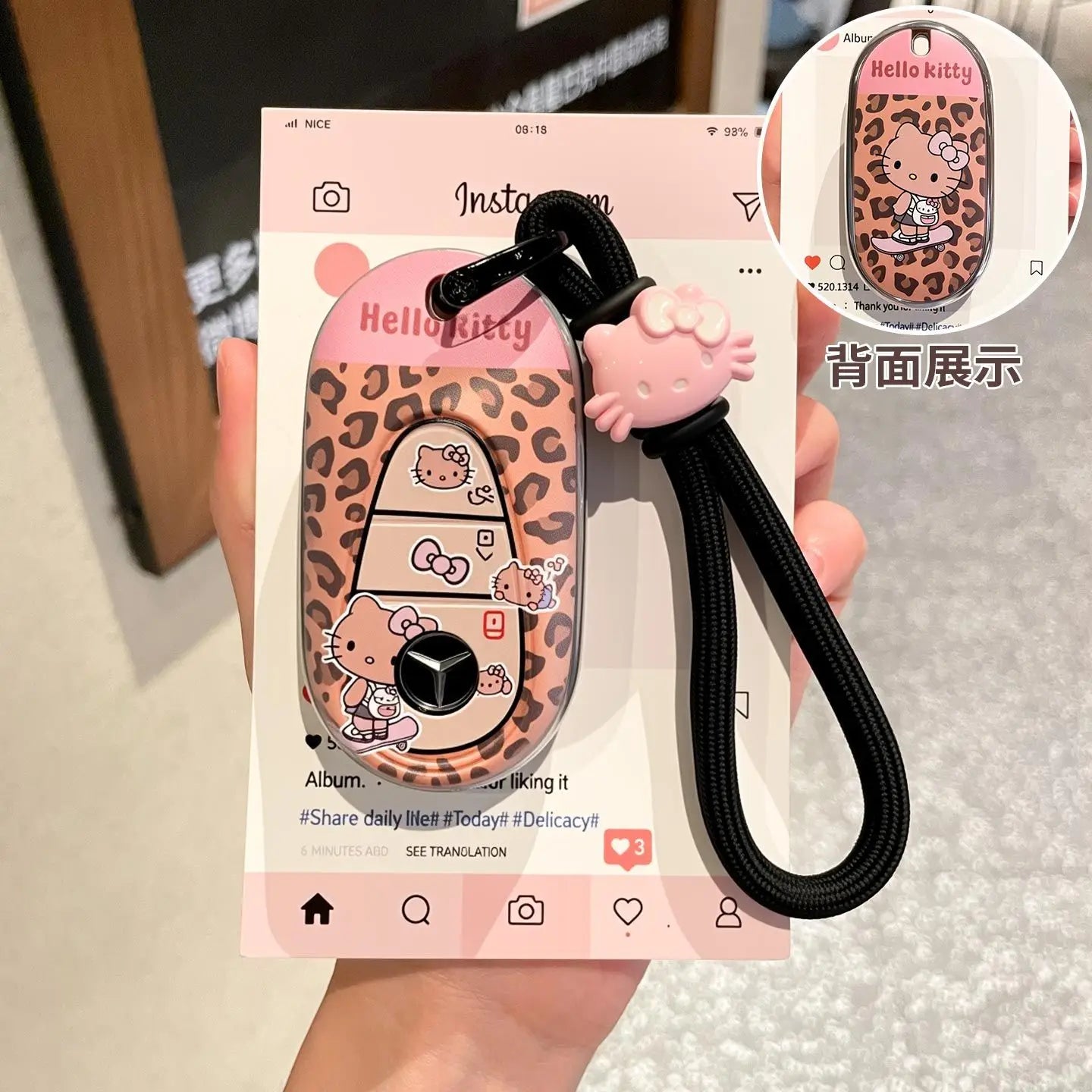 Sanrio Car Key Shell Leopard Print Key Storage Hello Kitty Leopard Print Cartoon Key Chain Cute Car Decoration Accessories Gift