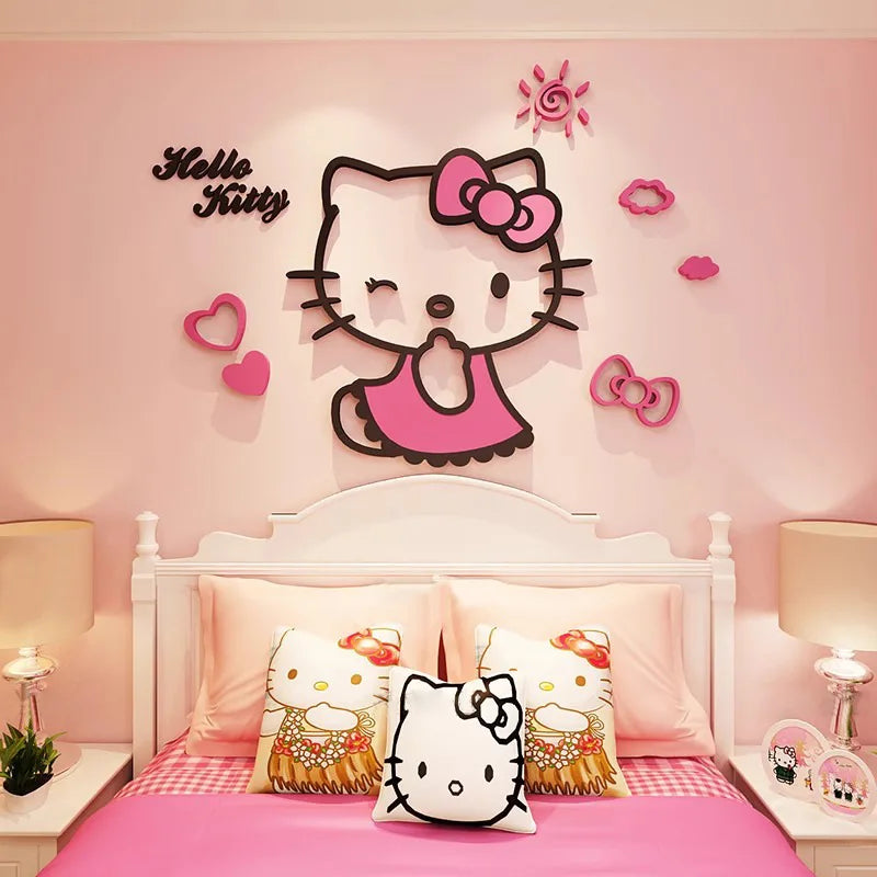 Sanrio Hello Kitty 3D Wall Stickers – Cartoon Princess Self-Adhesive Wall Decals for Kids Bedroom, Nursery, Playroom & Home Room Decoration Gift