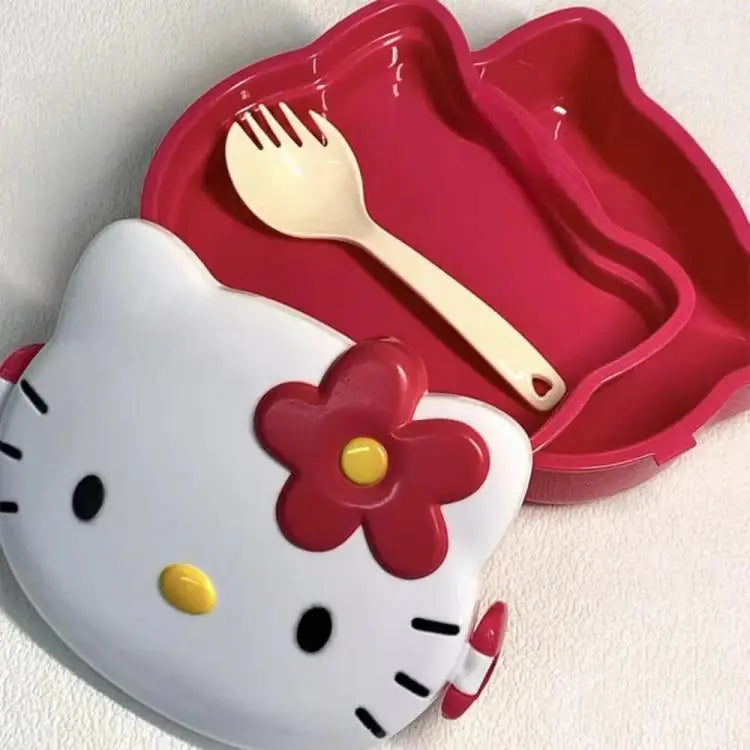 Kitty Double Layer Lunch Box Food Grade Leakproof Bento Box Cute Kawaii Design Portable Container for Office Workers