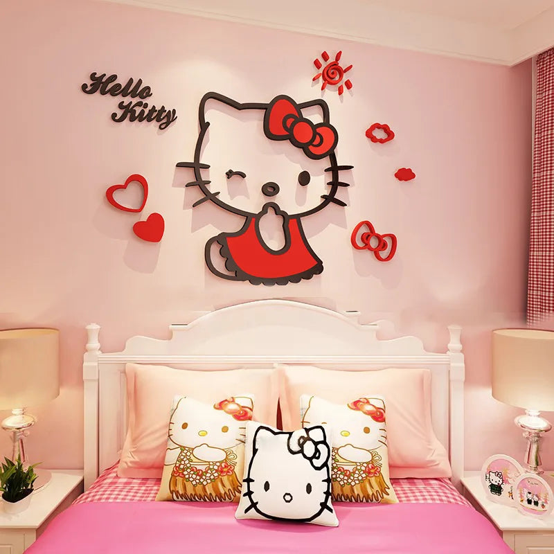 Sanrio Hello Kitty 3D Wall Stickers – Cartoon Princess Self-Adhesive Wall Decals for Kids Bedroom, Nursery, Playroom & Home Room Decoration Gift