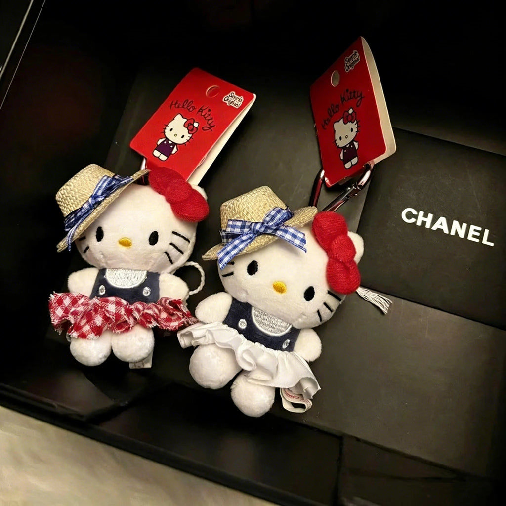 Hello Kitty Straw Hat Plush Keychain – 10cm Kawaii Cartoon Pendant & Bag Charm for Kids