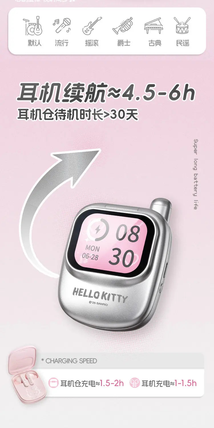 Martube Sanrio Hello Kitty Screen Display Smart Bluetooth Earbuds In-Ear Hi-Fi Sound Noise Cancelling Headset Birthday Toy Gift