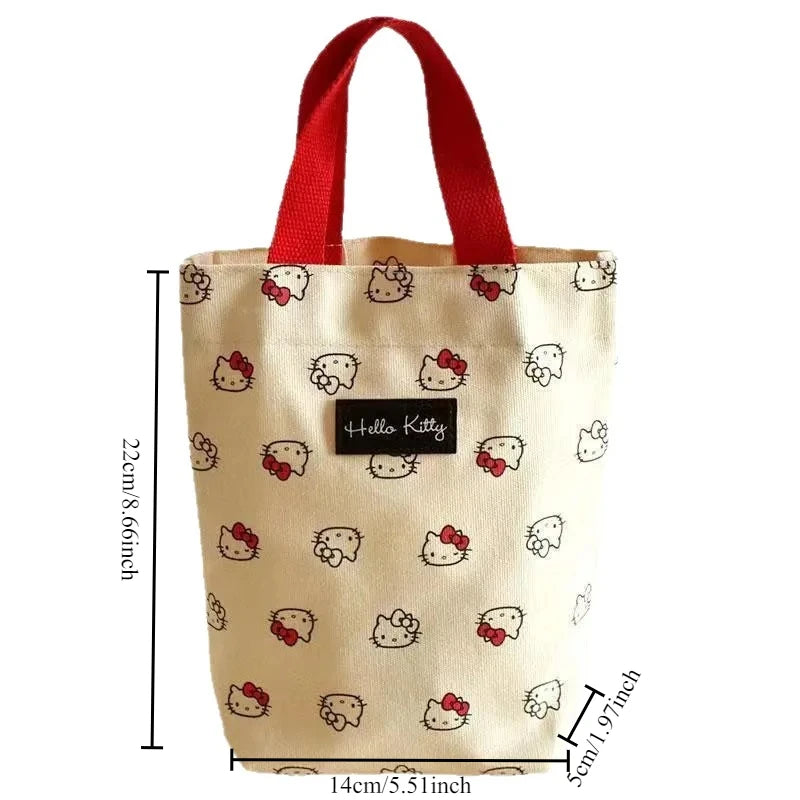 Sanrio Kitty Bucket Bag Portable Handbag Canvas Bag Cute Lunch Bag Handbag