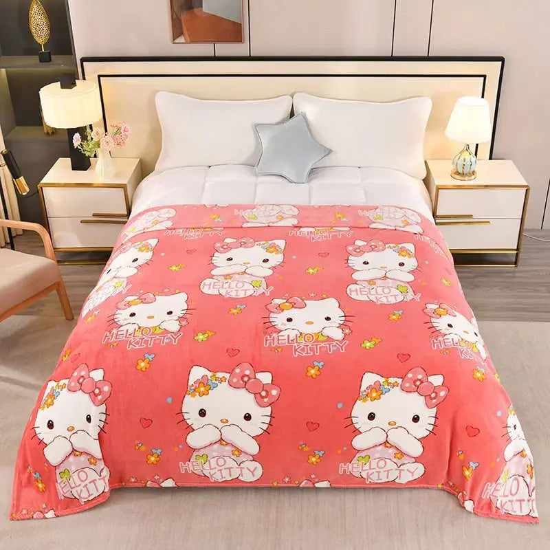 Cute Sanrio hello kitty cartoon thickened for autumn and winter snowflake fluff blanket flannel air conditioner blanket gifts
