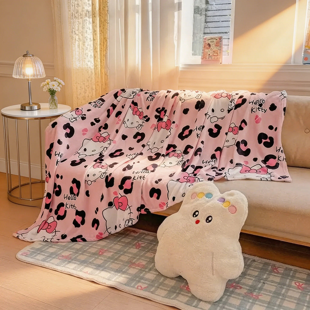 Cute Sanrio hello kitty cartoon thickened for autumn and winter snowflake fluff blanket flannel air conditioner blanket gifts