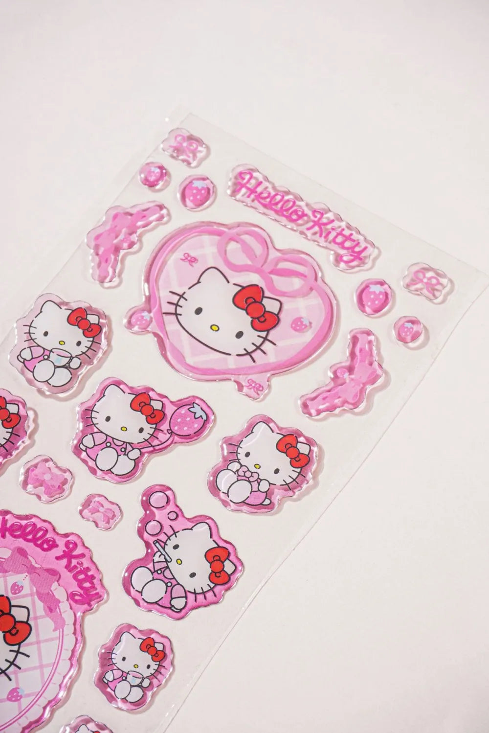 Sanrio Hello Kitty Stickers Strawberry Series 3D Droplet Decals for Phone Laptop Journal Stationery Gifts