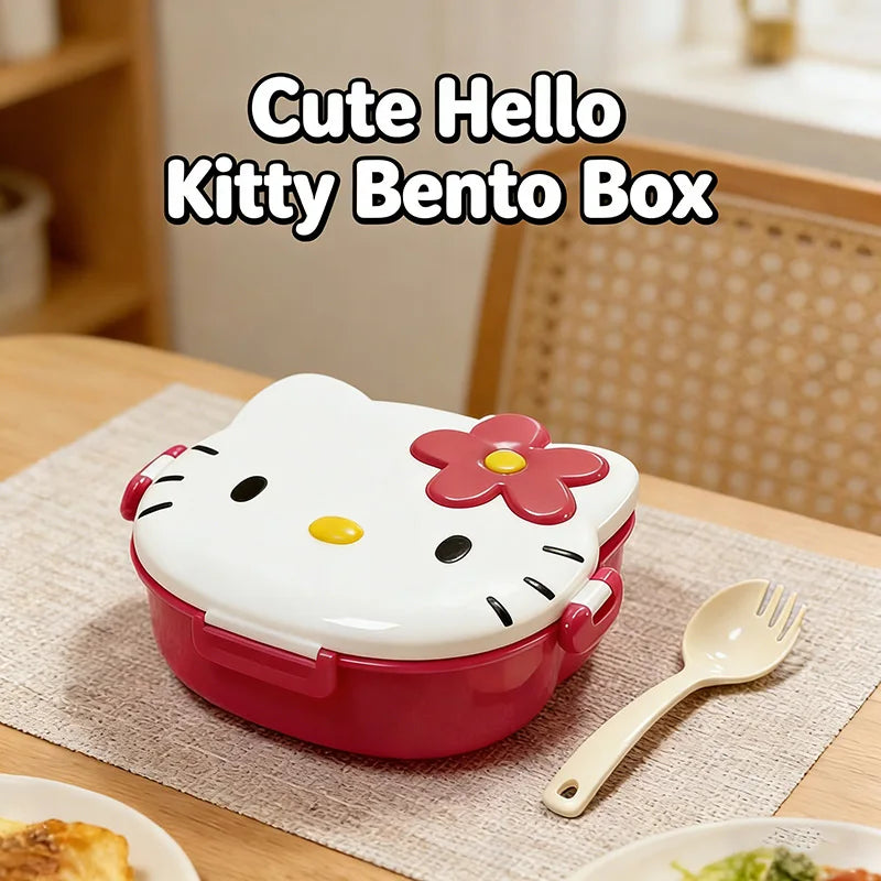 Kitty Double Layer Lunch Box Food Grade Leakproof Bento Box Cute Kawaii Design Portable Container for Office Workers