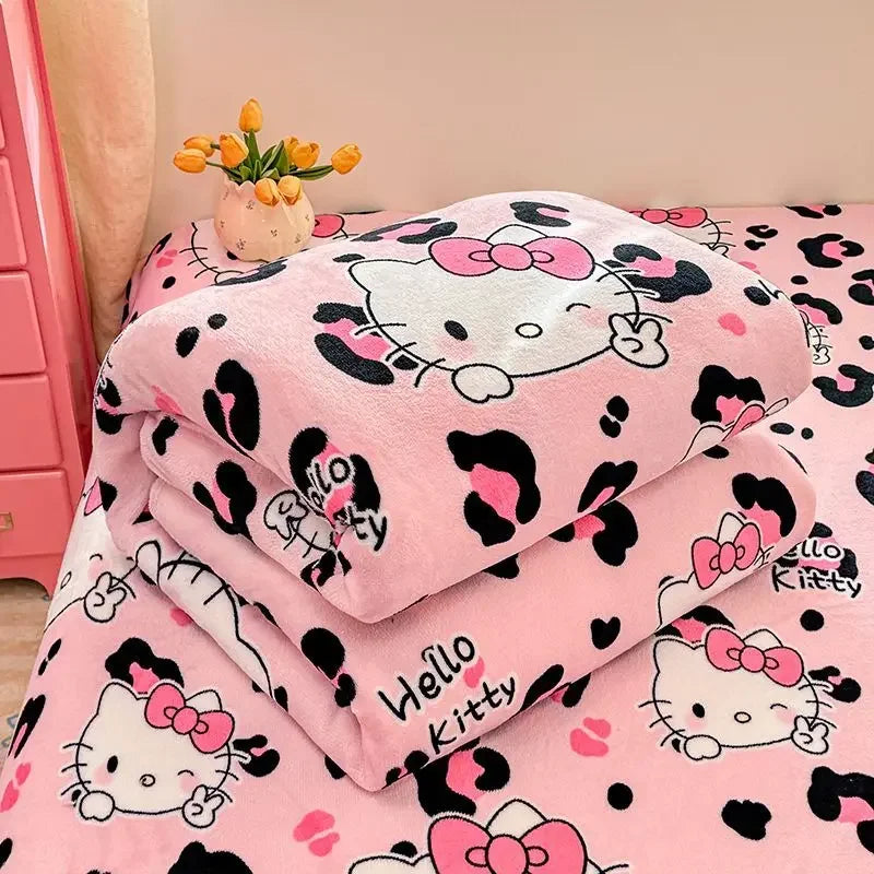 Cute Sanrio hello kitty cartoon thickened for autumn and winter snowflake fluff blanket flannel air conditioner blanket gifts