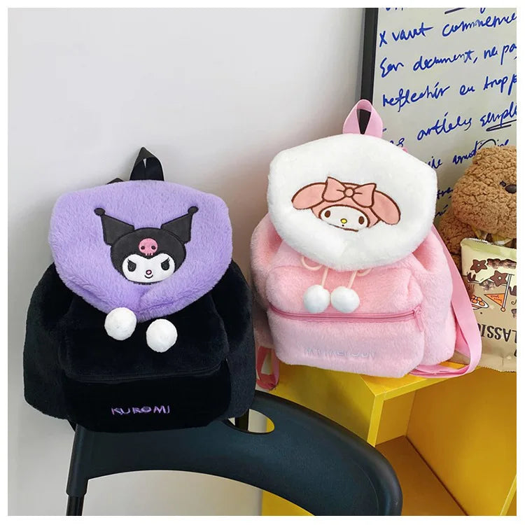 Sanrio Plush Backpack Cartoon Kuromi Melody Cute Backpack Female Sweet Backpack Doll Bag