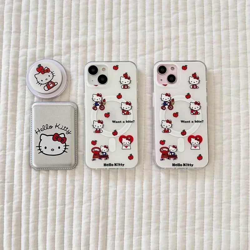 Hello Kitty MagSafe Wallet Phone Case – Magnetic Card Holder & Wireless Charging Cover for iPhone 13, 14, 15, 16 & 17 Pro Max