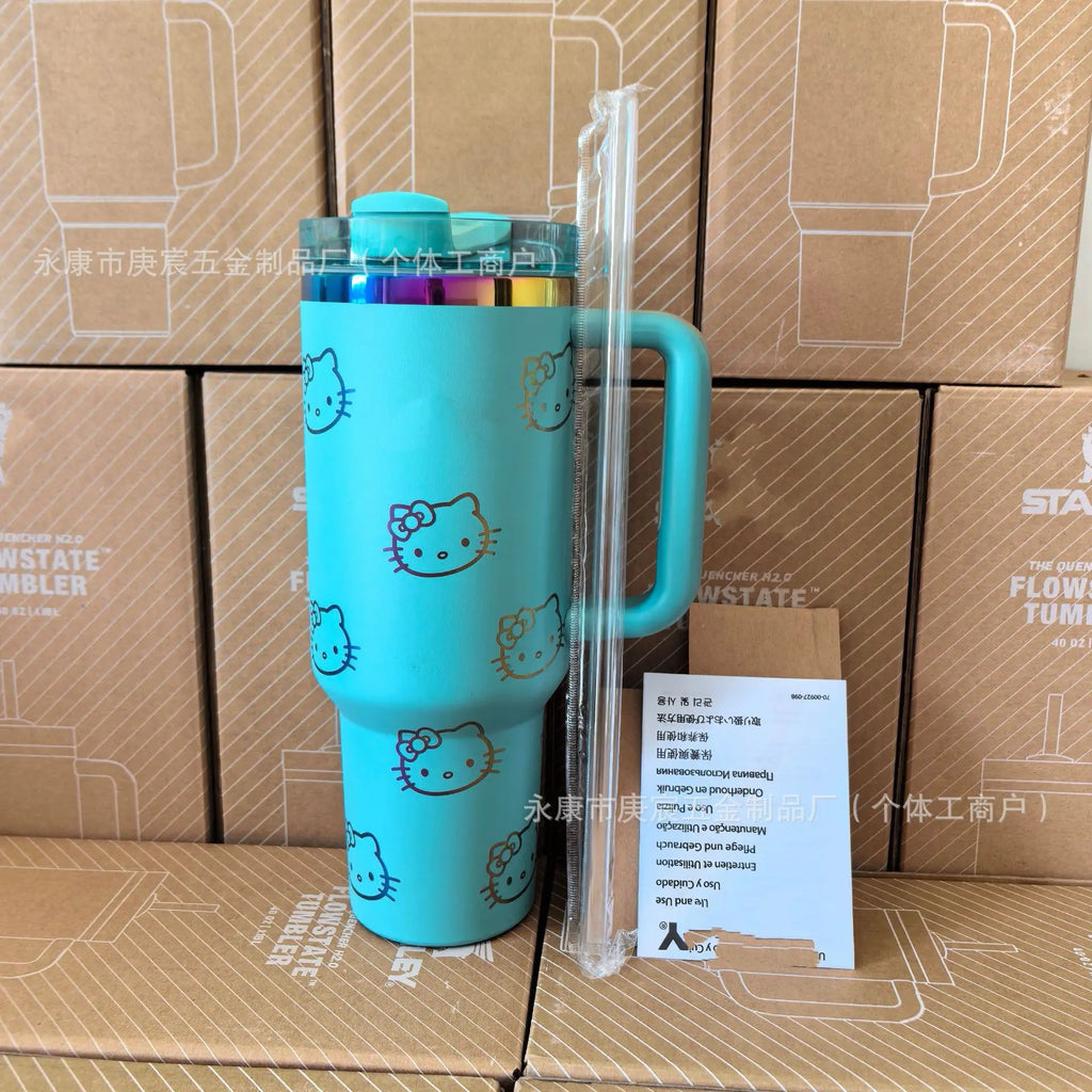 Hello Kitty Thermal Cup with Handle – Large Capacity Insulated Car Tumbler – Stainless Steel Ice Cup Water Bottle Mug for Girls Daily Outdoor Use