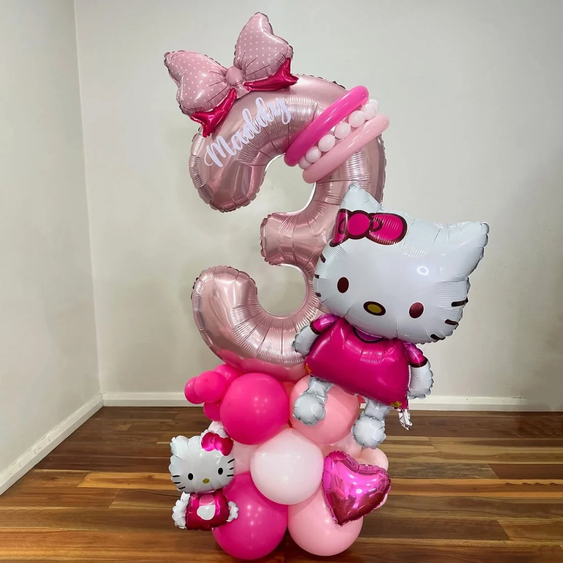 Hello Kitty Number Foil Balloon Set, Cute Cartoon Bubble Mart, Kids Birthday Party Decoration, Room Decor