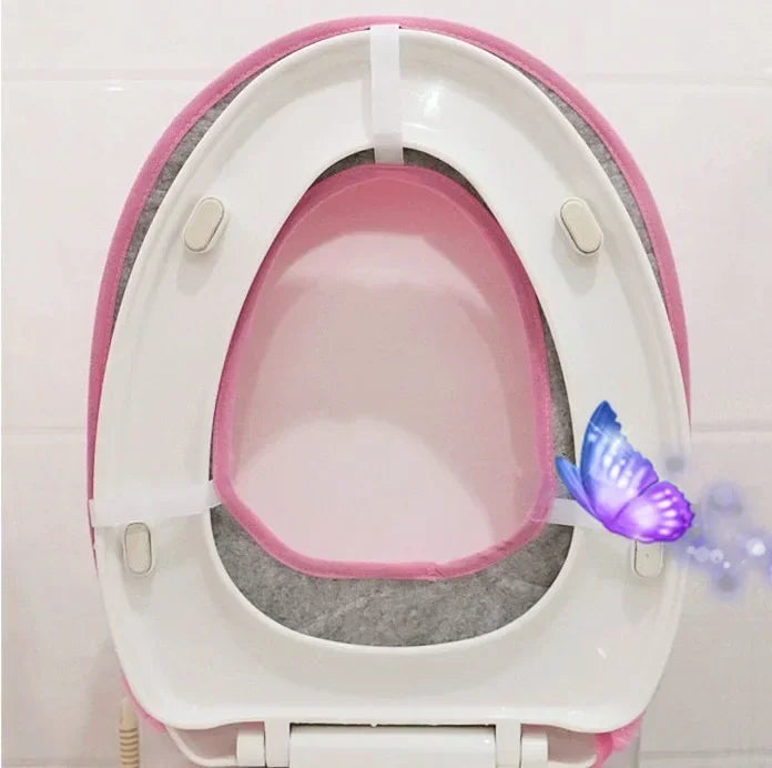 Hello Kitty 3-Piece Toilet Seat Cushion Set – Sanrio Plush Winter Bathroom Cover Set for Home Use