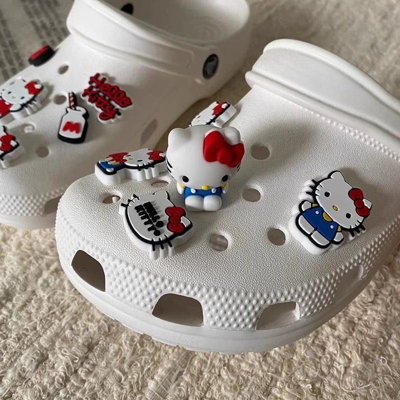 10-Piece Hello Kitty Bow Sandal Charms Set – Cute PVC Shoe Accessories for Clogs & Garden Shoes