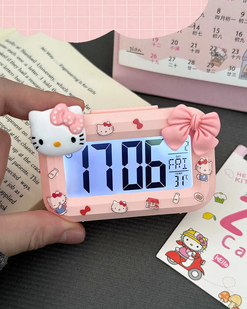 Hello Kitty Mini Night Light Alarm Clock Cute Timer Multi Functional Portable Desk Clock Birthday Gift Holiday Gift