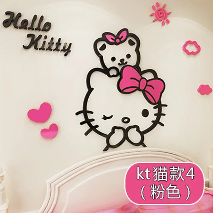 Kawaii Hello Kitty Anime 3D Stereo Diy Wall Sticker Sanrio Children's Room Bedroom Cute Decorate Background Wall Stickers Gift