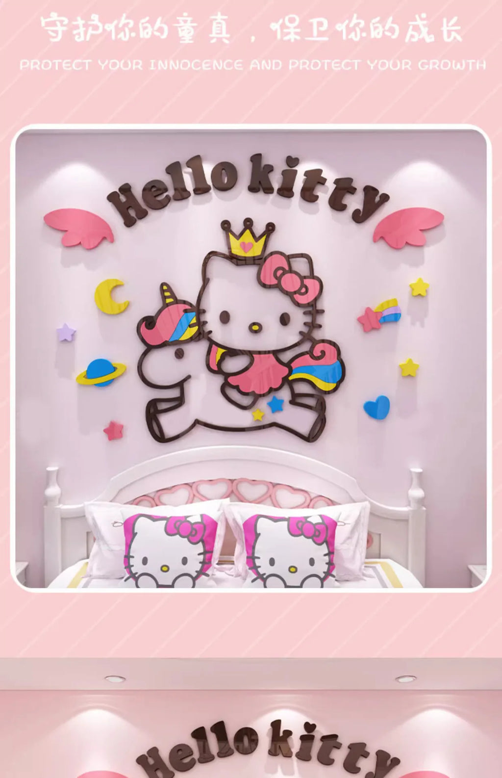 Sanrio Hello Kitty Room Decor Acrylic 3D Wall Sticker Self-Adhesive Cute Children Background Wall Decorative Painting Kid Gifts
