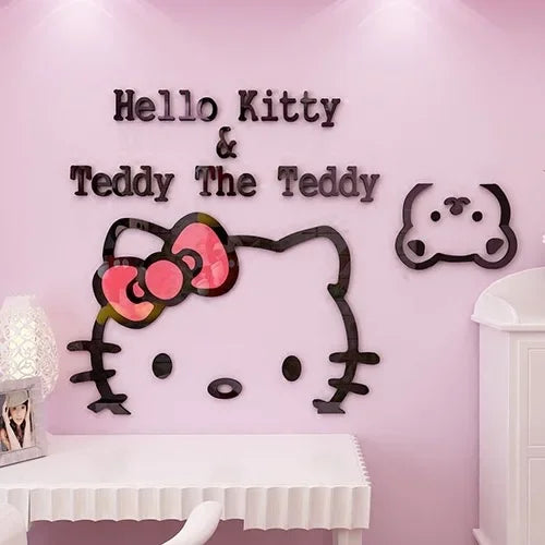 Kawaii Hello Kitty Anime 3D Stereo Diy Wall Sticker Sanrio Children's Room Bedroom Cute Decorate Background Wall Stickers Gift