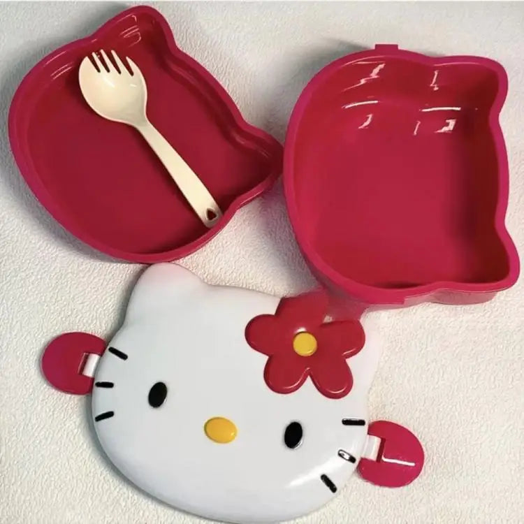Kawaii Hello Kitty Double Lunch Box Microwave Plastic Lunch Box Student Fruit Lunch Box Cute Daily Tableware