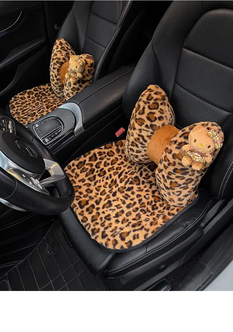 Hello Kitty Car Headrest Neck Pillow Seat Leopard Print Cushion Car Accessory for Girls Car Pillow Lumbar Support Accessories
