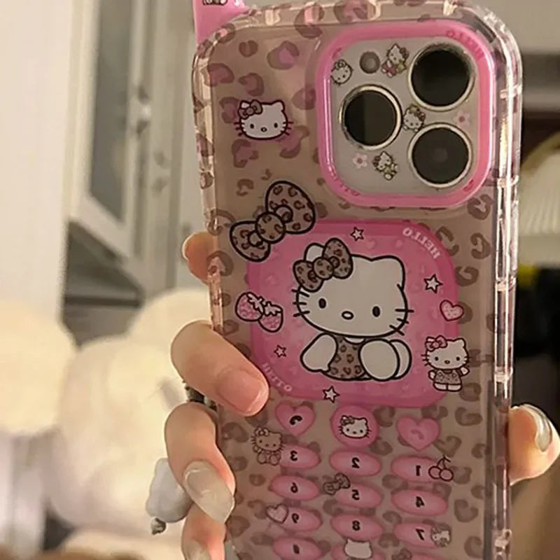 Cute Hello Kitty Phone Case Korean Japanese Style Retro Telephone Anti Drop for IPhone 14 15 16 17 Pro Max Protective Cover Gift