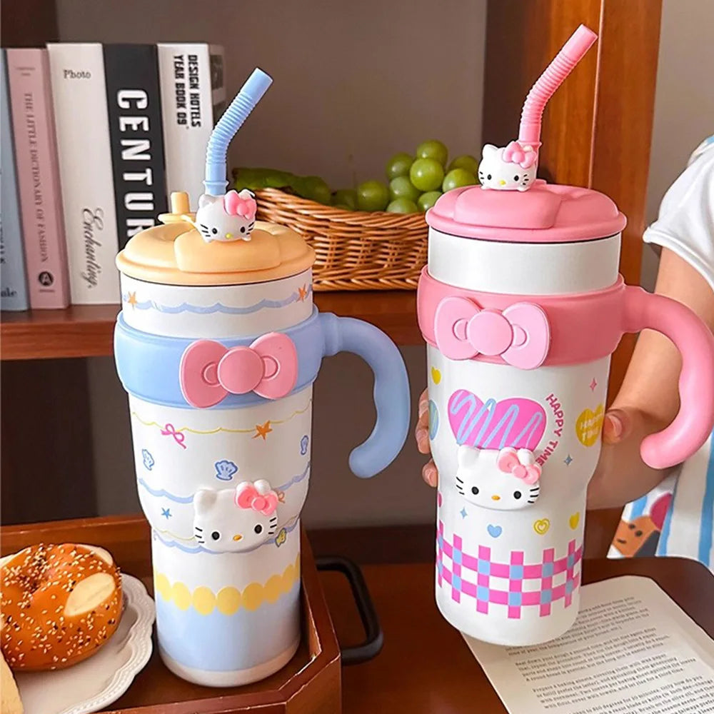 Sanrio Hello Kitty Large Insulated Tumbler with Handle – 316 Stainless Steel Straw Cup – Cute Leak-Proof Water Bottle for Women & Girls