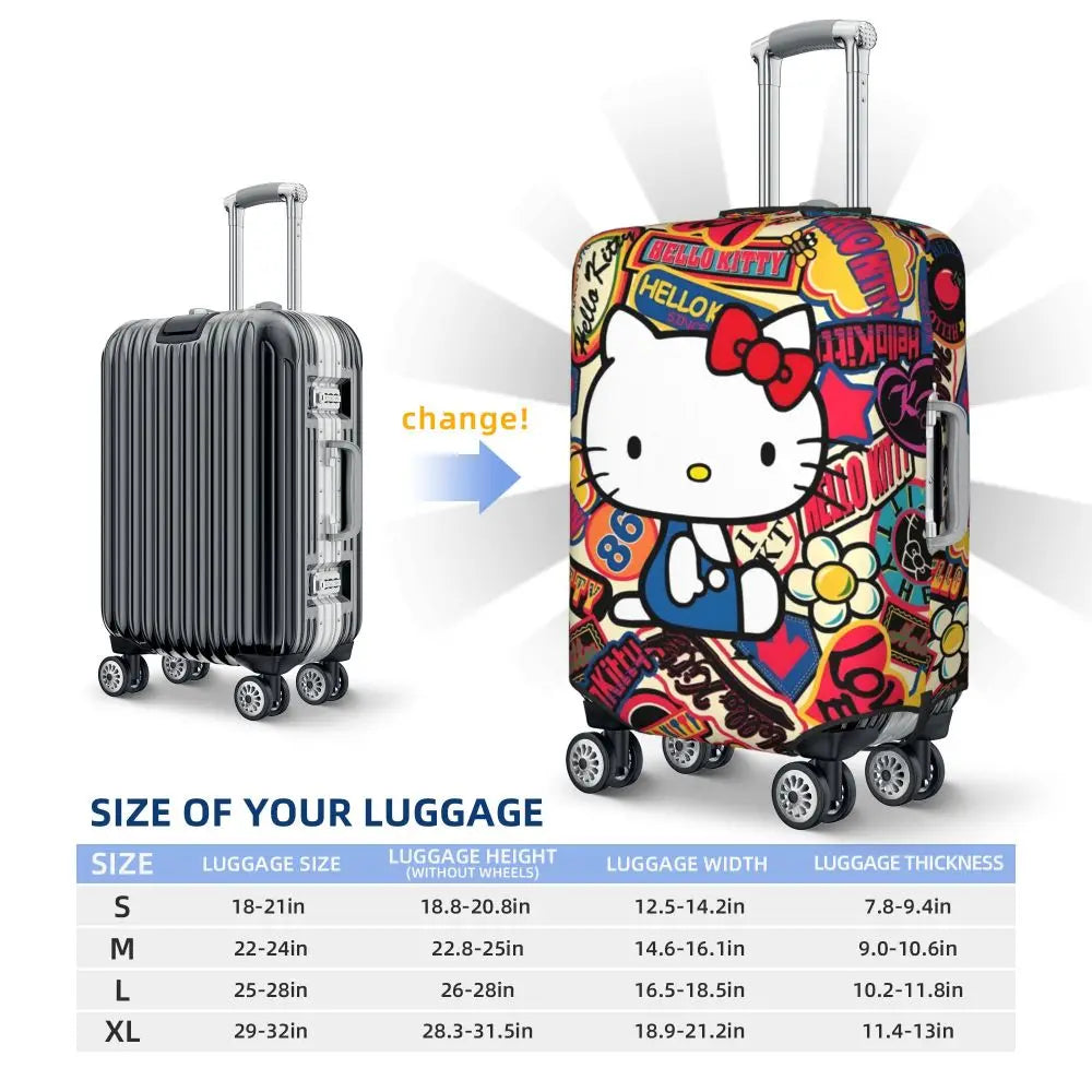 Custom Girls Kitten Classical Printing Luggage Cover Elastic Cute KT Cat Travel Suitcase Protective Covers Fits 18-32 Inch