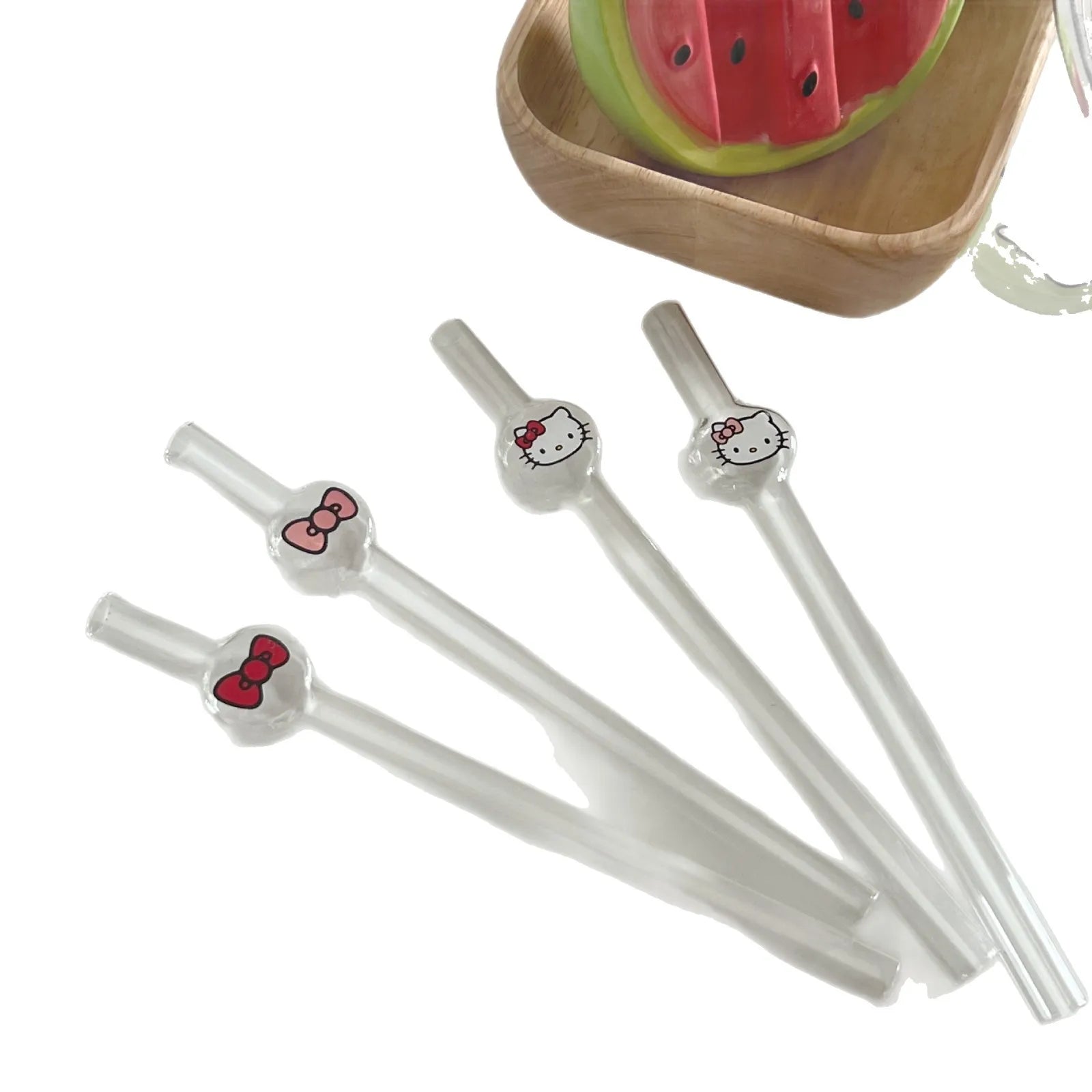 Hello Kitty Anime Ins Style Cute Cartoon Student Glass Straw KT Cat Creative High-value Household Thick Drinking Accessory Gifts