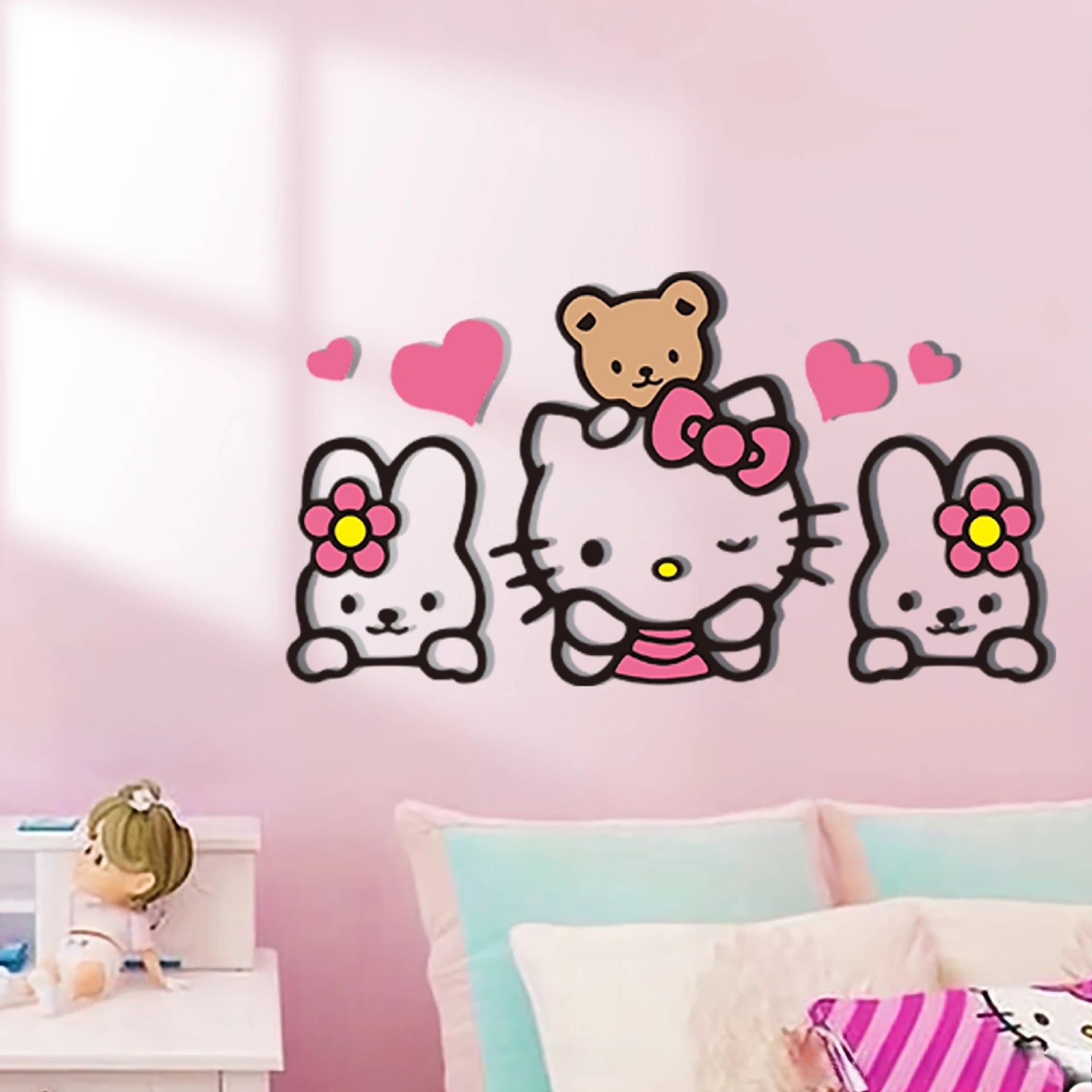 Sanrio Hello Kitty 3D Acrylic Mirror Wall Stickers – Cute Children’s Room Decor, Self-Adhesive Background Wallpaper Decoration for Bedroom, Nursery, Playroom, Kitchen & Home