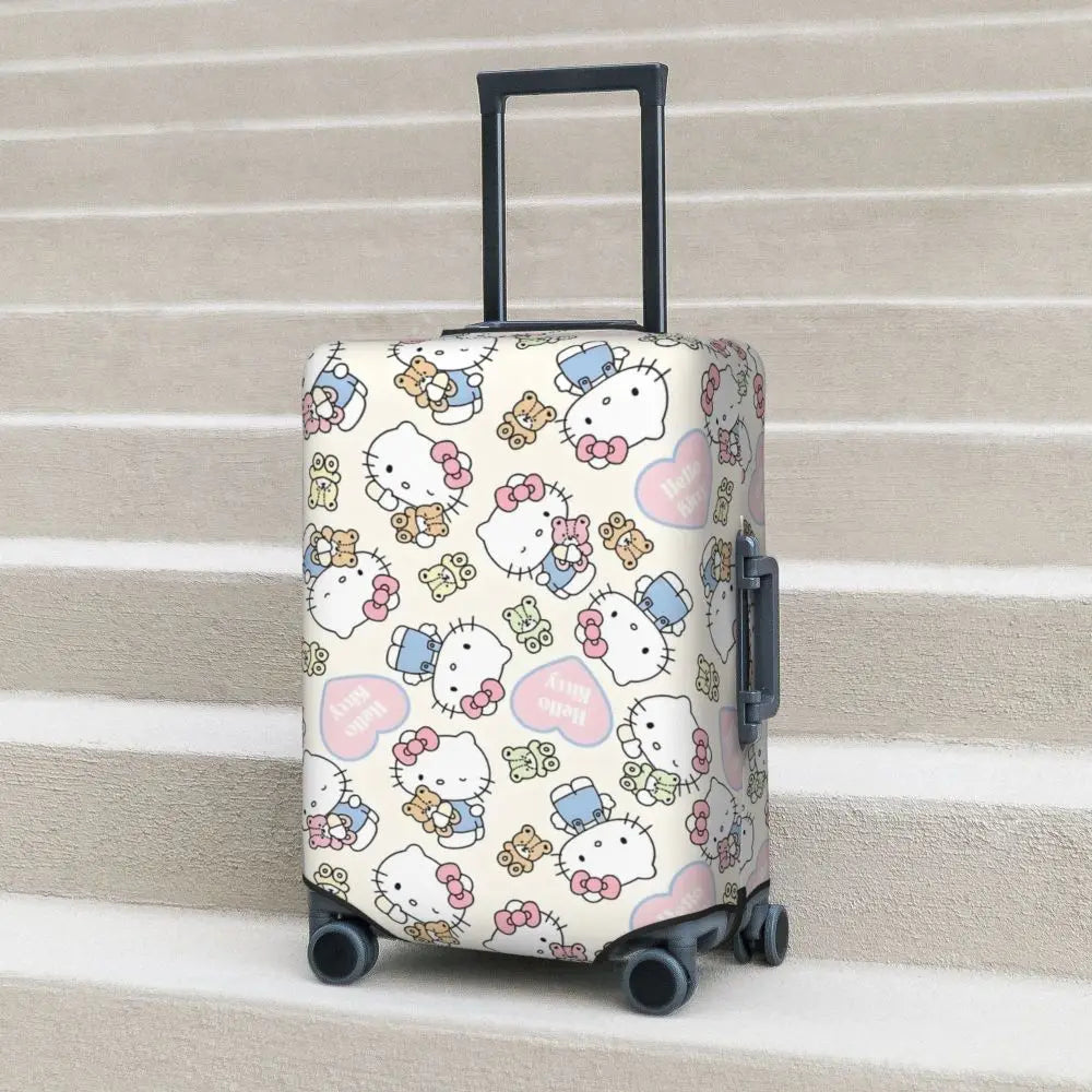 Custom Girls Kitten Classical Printing Luggage Cover Elastic Cute KT Cat Travel Suitcase Protective Covers Fits 18-32 Inch