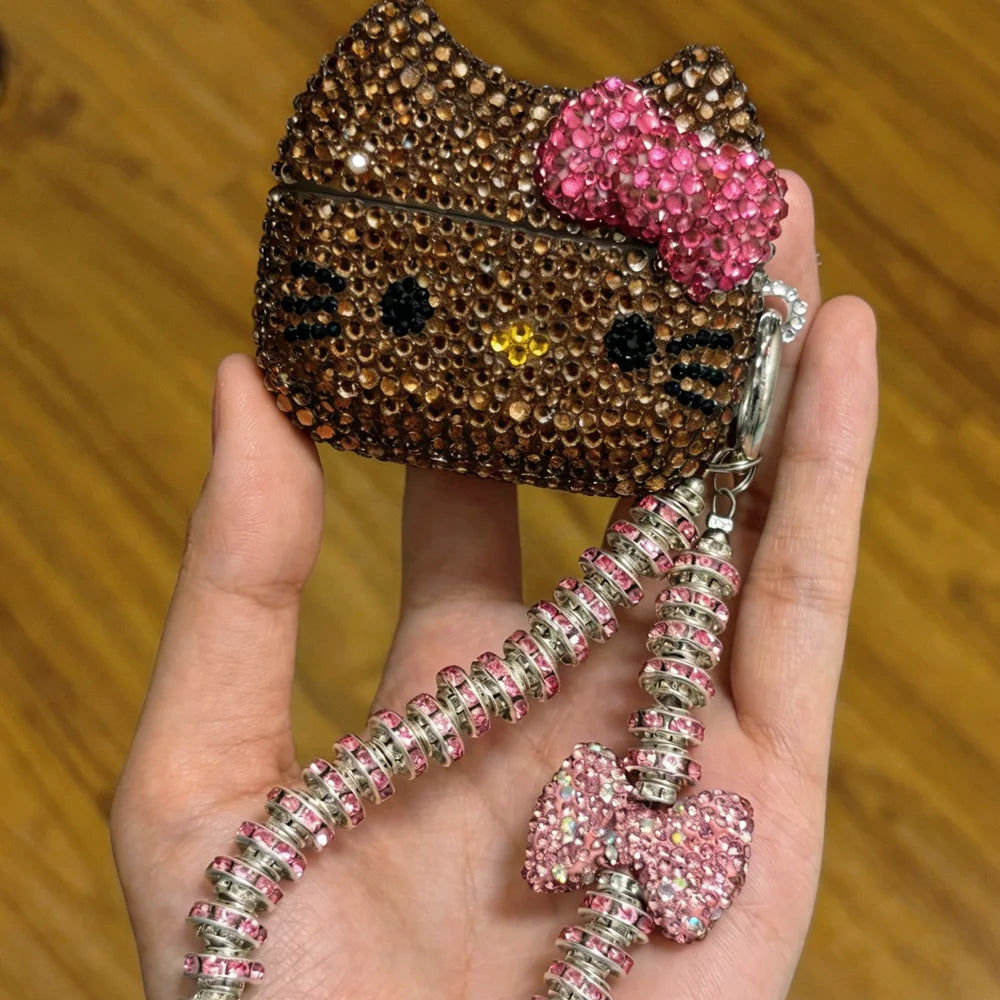 Hello Kitty Rhinestone Bling AirPods Case – Crystal Protective Cover with Keychain for AirPods Pro & AirPods