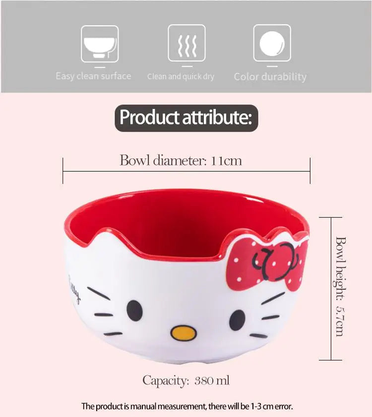Kitty Unbreakable Kids Bowl with Large Capacity BPA-Free Dishwasher Safe Heat-Resistant Melamine Baby Tableware for Kids Adults