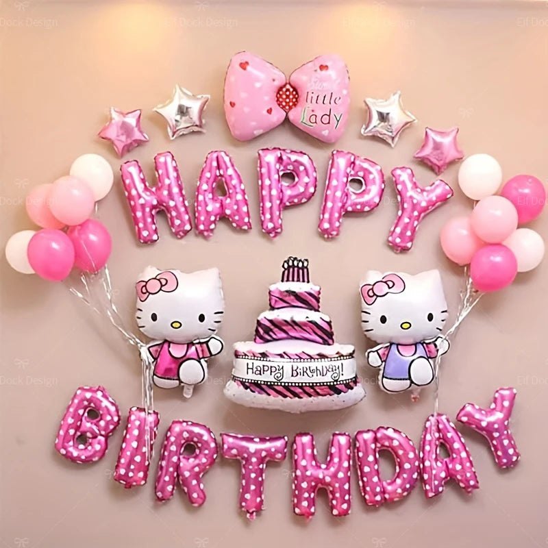 Cute Hello Kitty Party Balloon Decoration Set – Kawaii Birthday Room Decor & Theme Party Supplies for Girls
