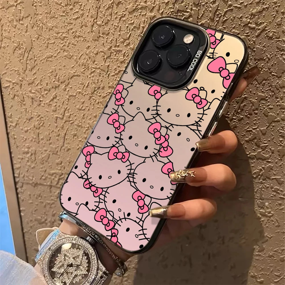 Phone Case for iPhone 17 16 Pro 15 14 ProMax Sanrio Cartoon Hello Kitty Matte XR X XS 7 8 13 14 Pro Max 15 Plus IMD Laser Cover