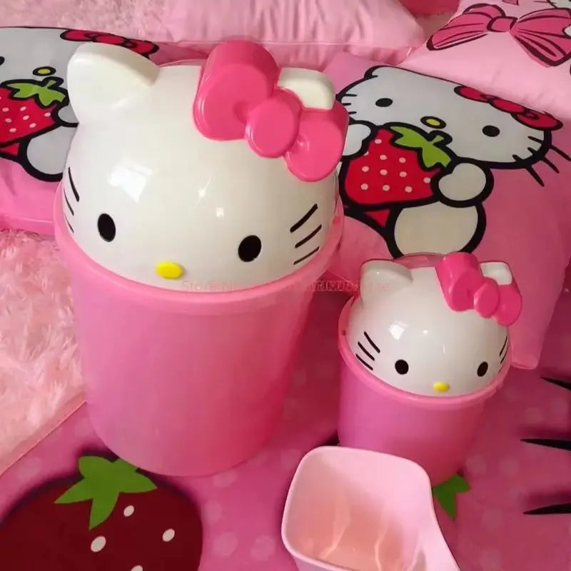 Sanrio Trash Can Kawaii Hello Kitty Cartoon Household Flip Trash Can Living Room Bedroom Bathroom Desktop Storage Bucket