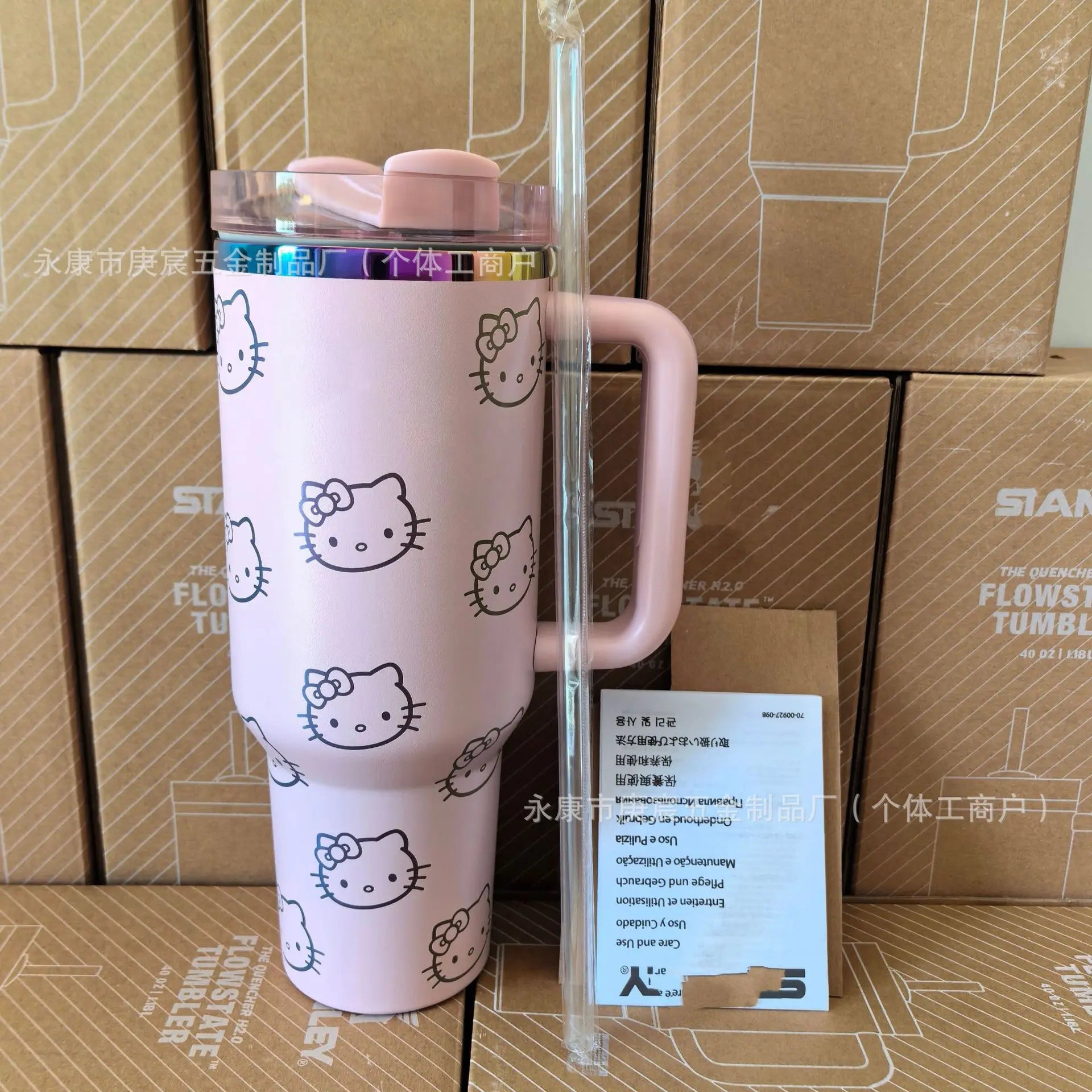 Hello Kitty Thermal Cup with Handle – Large Capacity Insulated Car Tumbler – Stainless Steel Ice Cup Water Bottle Mug for Girls Daily Outdoor Use